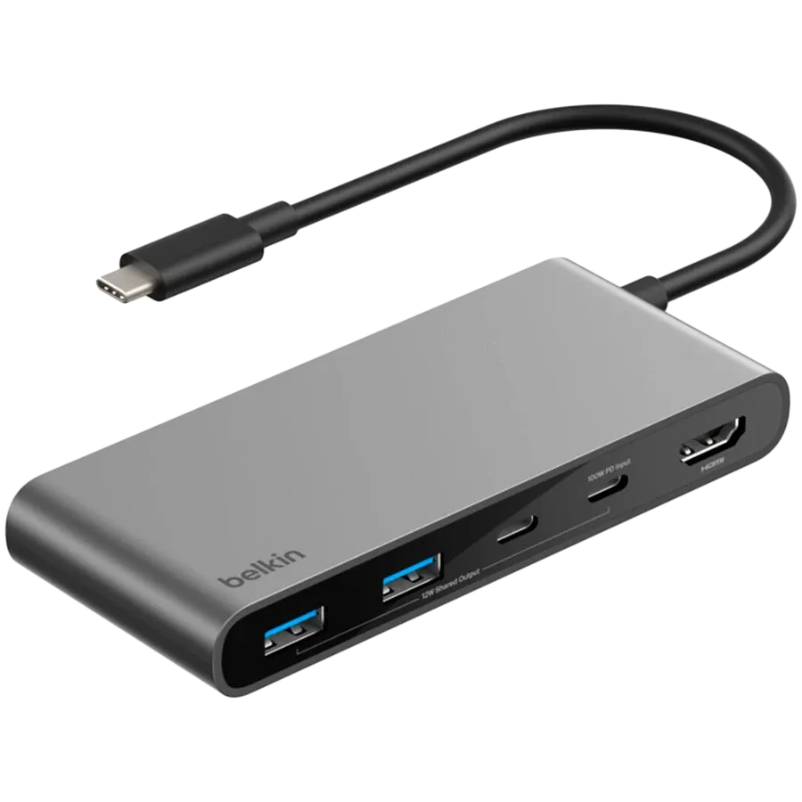 Adaptor BELKIN USB-C Hub cu 7 porturi și două porturi USB-C, Space Gray – photo 1