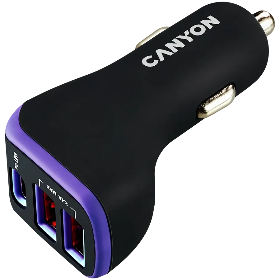photo 2 - Автомобильный адаптер CANYON USB/USB-C, 18 Вт, Черный