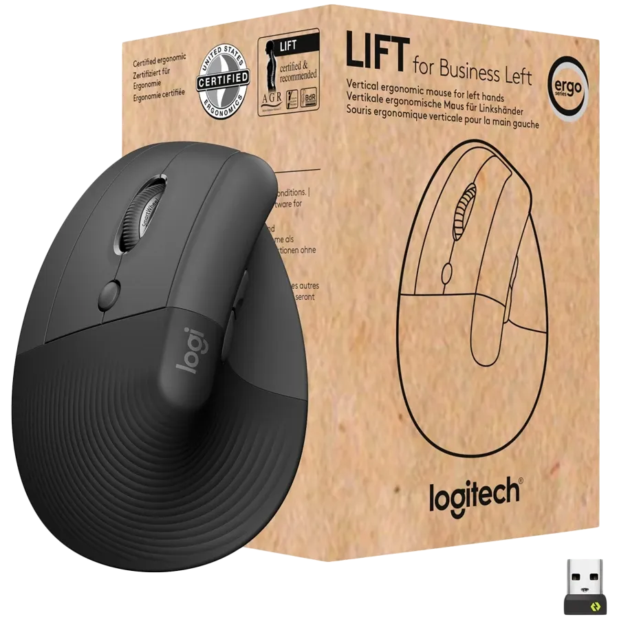 photo - Миша LOGITECH Lift Left Vertical Ergonomic Wireless/Bluetooth for Business Graphite (L910-006495)