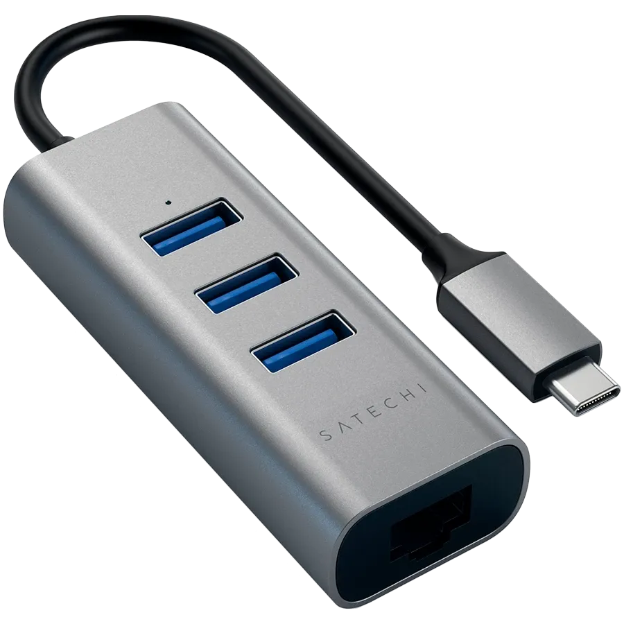 photo 2 - SATECHI USB-hub Satechi Type-C 2-in-1 USB 3.0 Aluminum 3 Port Hub and Ethernet Port, Մոխրագույն