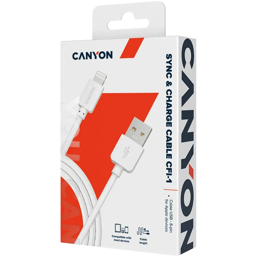 photo 2 - Кабель CANYON CFI-1 USB, 1м, Белый