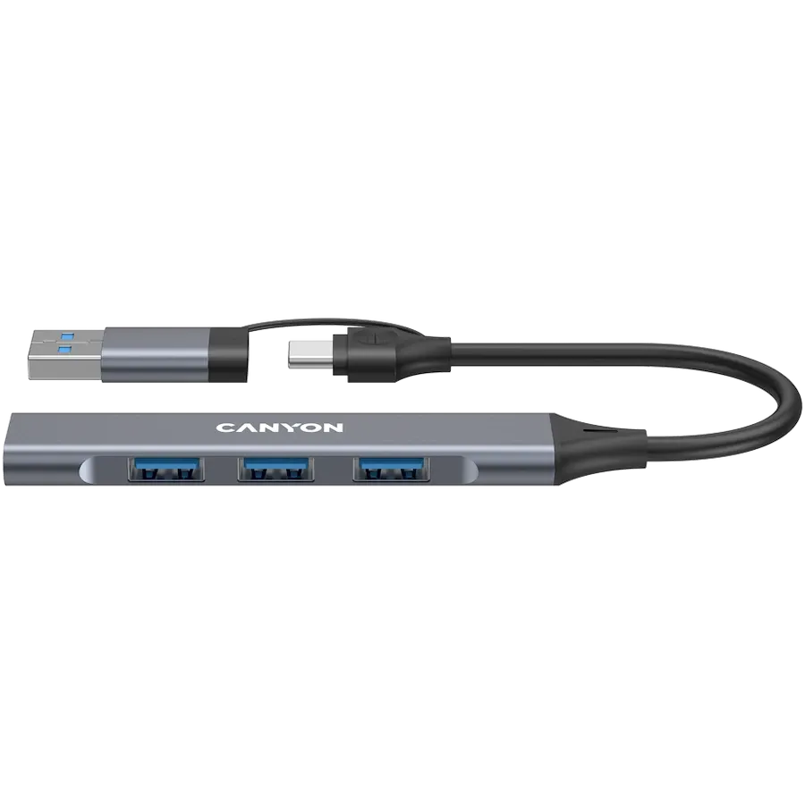 photo 1 - Многопортовый адаптер CANYON DS-02 4-в-1 USB-A/C, Серый
