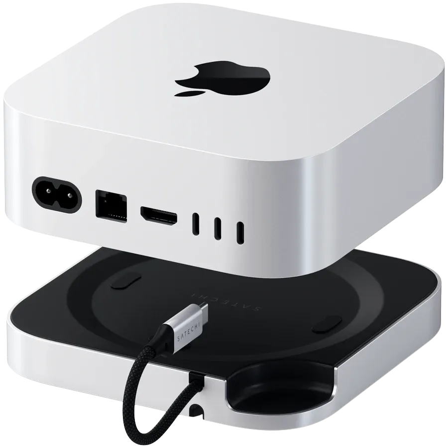 photo 3 - Подставка и хаб SATECHI для Mac Mini M4 с корпусом для SSD, Серебристый