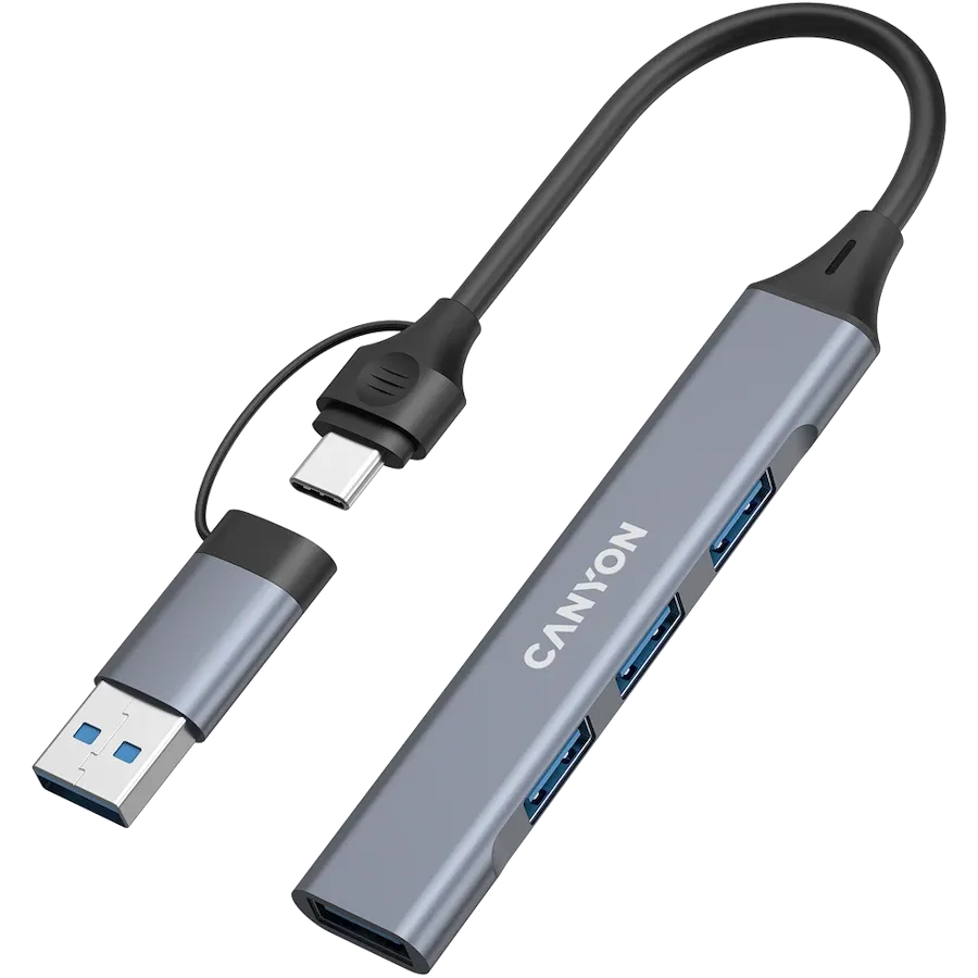 photo 2 - Многопортовый адаптер CANYON DS-02 4-в-1 USB-A/C, Серый