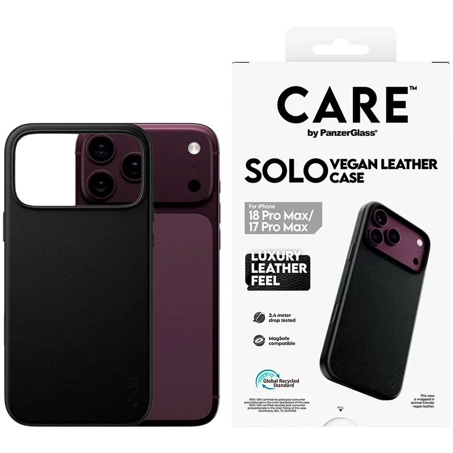 Чехол PANZERGLASS Solo из экокожи с MagSafe для iPhone 17 Pro Max/18 Pro Max, Чёрный – photo 1