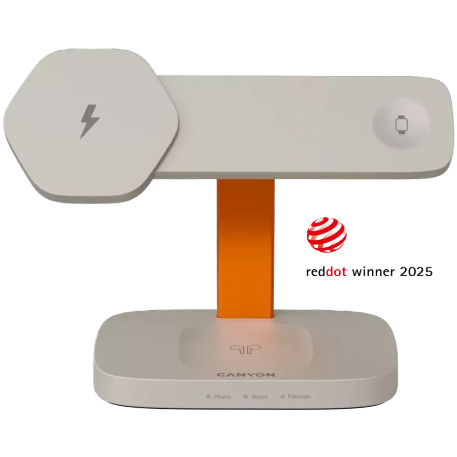 photo 1 - Беспроводное зарядное устройство CANYON Hexagon 310, 15 Вт, Light Grey
