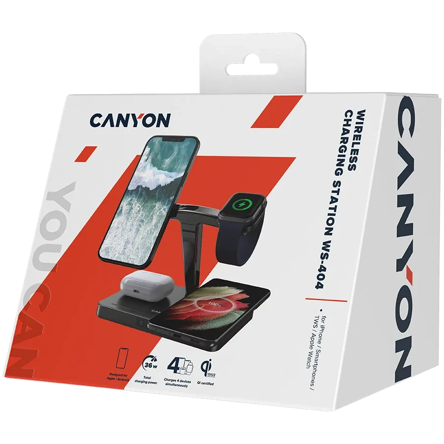 photo 3 - Wireless charger CANYON WS-404, 15 W, Black