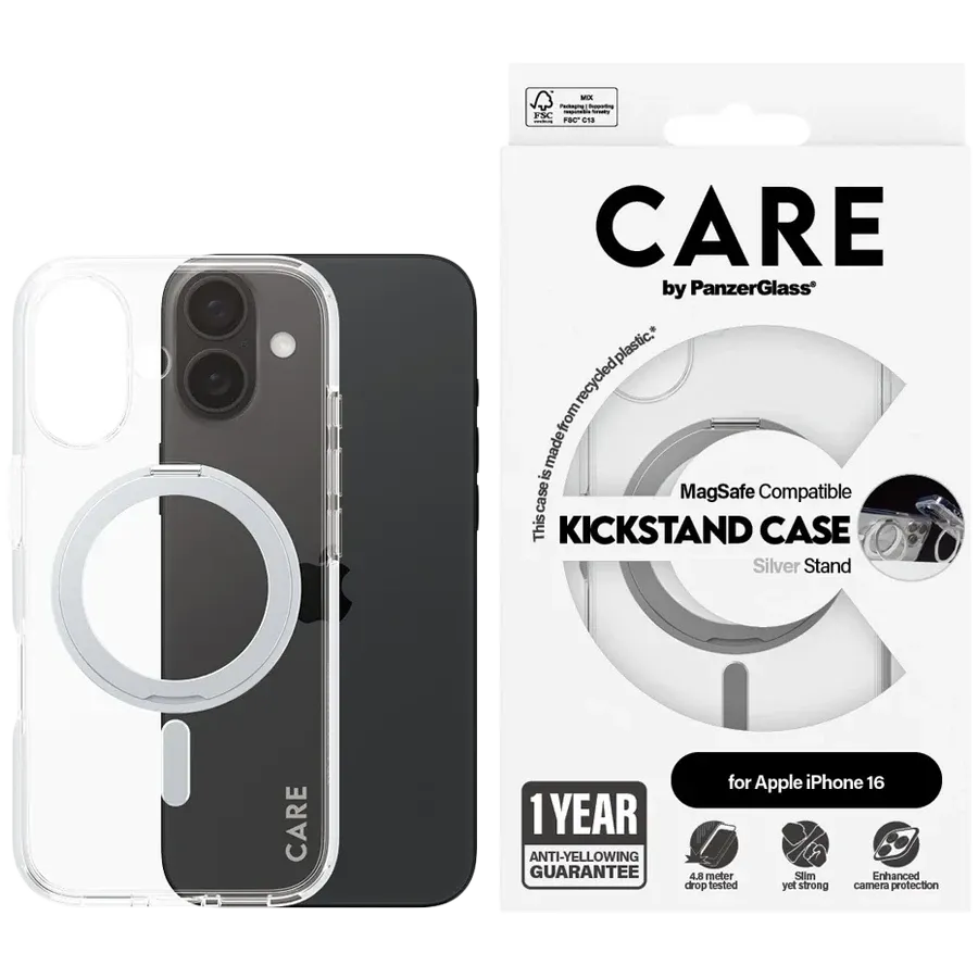 photo 1 - PANZERGLASS Case Feature Case Transparent w. Silver Kickstand & MagSafe with MagSafe Clear/Silver for iPhone 16