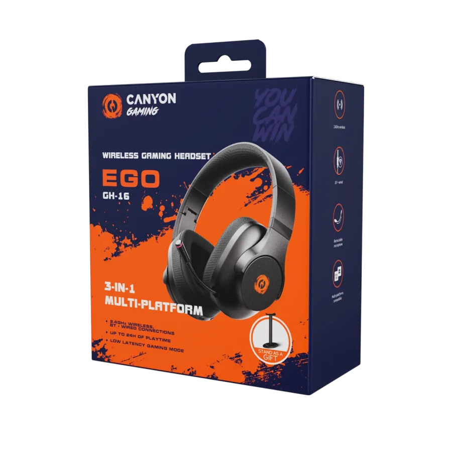 photo 7 - CANYON EGO GH-16 {Проводной и беспроводной} Игровая гарнитура, Чёрный