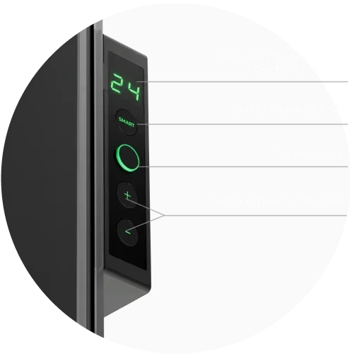 LED-skjerm. Styring via knapper eller AENO-appen
