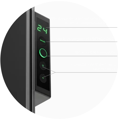 Écran LED. Commande via boutons ou via l'application AENO