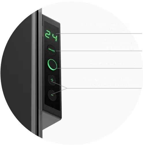 Ecrã LED. Controlo através de botões ou da aplicação AENO