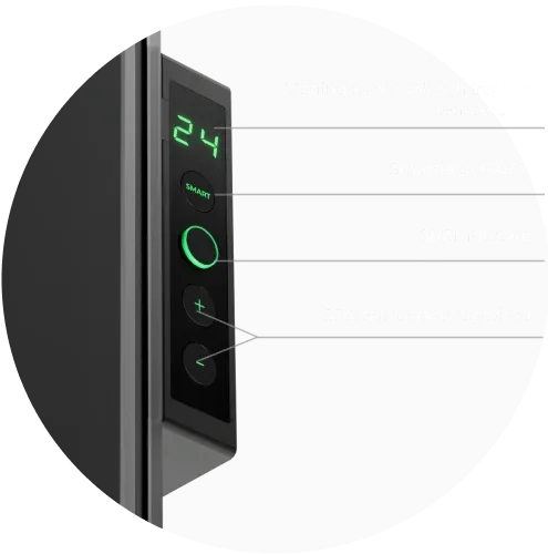 LED-skärm. Styrning via knappar eller AENO-appen