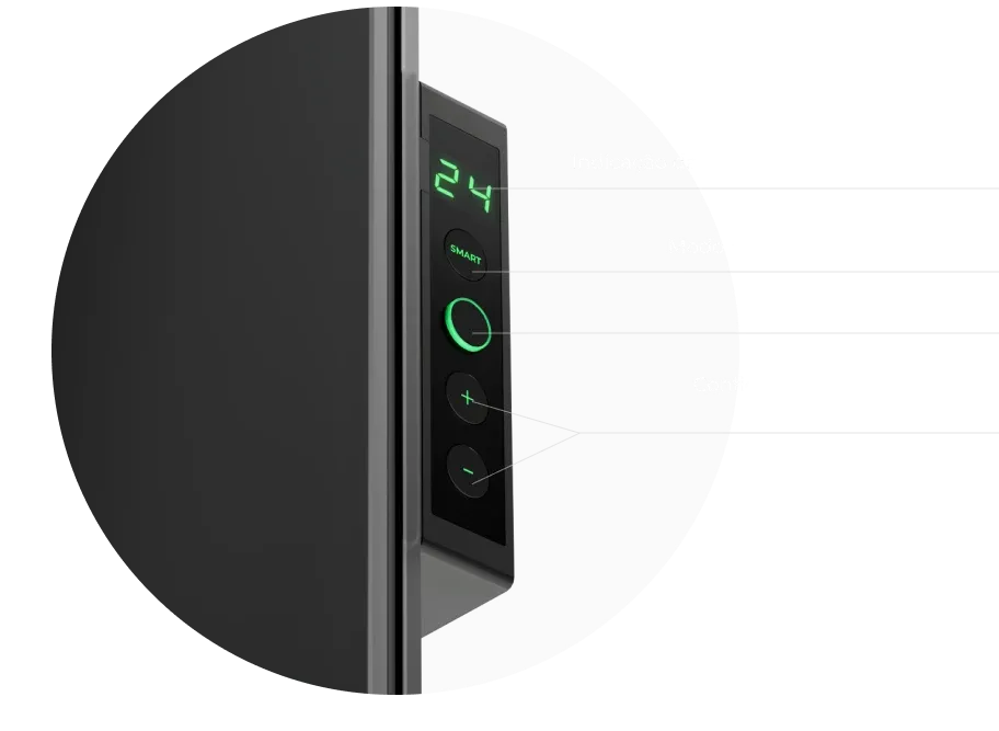 Ecrã LED. Controlo através de botões ou da aplicação AENO