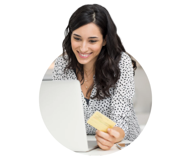 Woman holding a credit card for net billing payment in an energy billing system