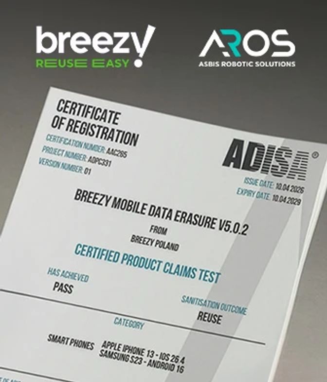 Breezy achieves ADISA Level 4 certification for Data Sanitisation Solution