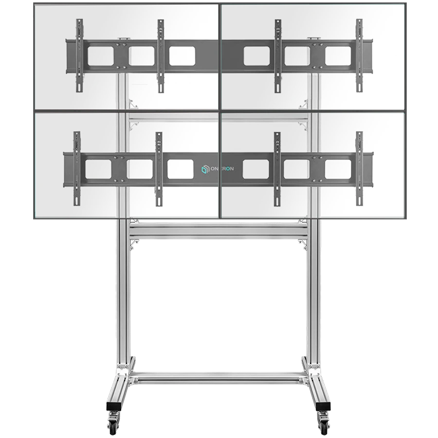 ONKRON Freestanding Rolling Mobile Video Wall Stand for 4 Screens 40''-55'', Silver