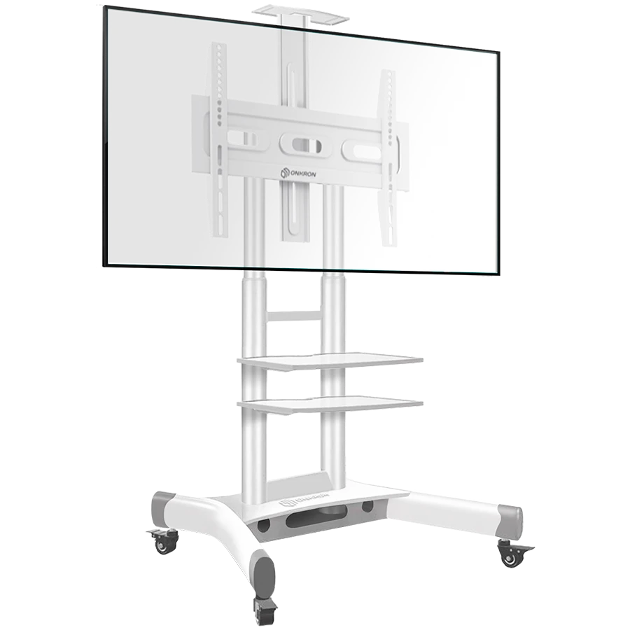 ONKRON Mobile TV Stand for 40-70” TVs with Wheels Shelves Height Adjustable Rolling TV Cart, White
