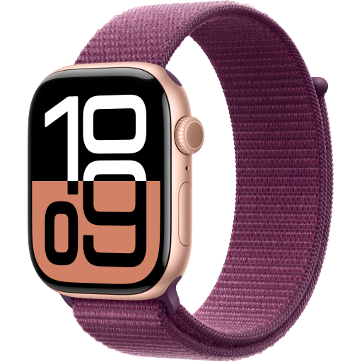 Apple Watch Series 10 GPS 42mm Rose Gold Aluminium Case with Plum Sport Loop, Model A2997