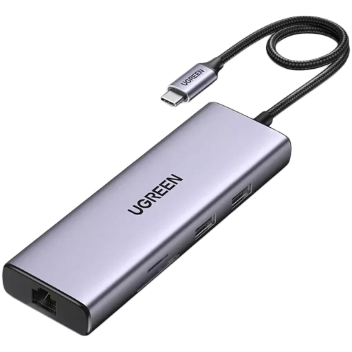 Multiport Adapter UGREEN USB-C to 2xUSB 3.0+1xUSB 2.0+2xHDMI+RJ45(1000M)+SD+TF+PD Серый