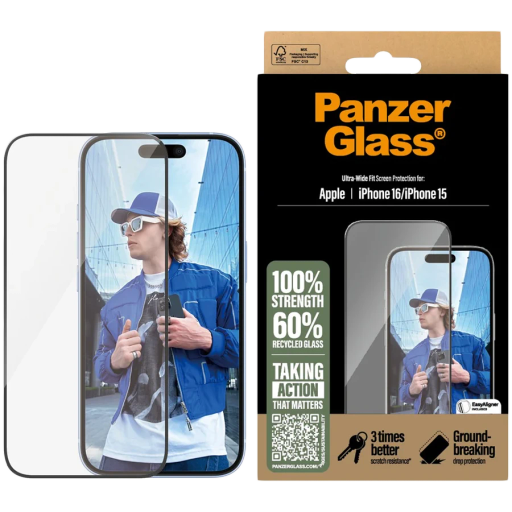 Защитное стекло PanzerGlass для iPhone 16 | 15 | Ultra-Wide Fit
