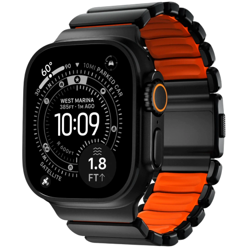 NOMAD Band Extension Stratos Band Black Hardware/Ultra Orange за Apple Watch 44 mmApple Watch 45 mmApple Watch 46 mmApple Watch 49 mm 46/49 mm
