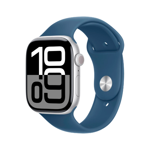 Apple Watch Series 10 GPS + Cellular Denim Sport Band, S/M, 46mm, Silver