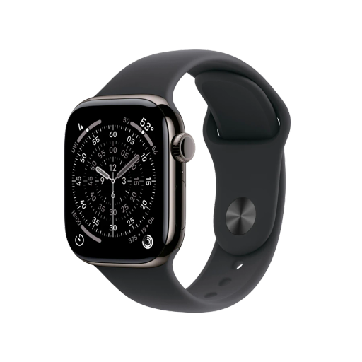 Apple Watch Series 11 GPS + Cellular,  Спортивний ремінець чорного кольору, S/M, 42mm, Slate Titanium