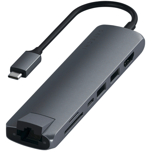 SATECHI  Aluminum Type-C Slim Multi-Port Adapter  Многопортовый адаптер Type-C Slim Multiport with Ethernet Adapter Space Gray