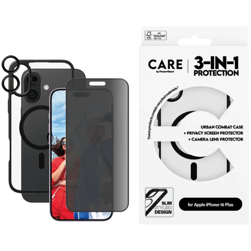 PANZERGLASS Qoruyucu case Flagship 3-in-1 Privacy Bundle MagSafe ilə Qara iPhone 16 Plus üçün