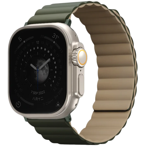 UNIQ Revix Reversible Magnetic Strap for Apple Watch 49/45/44/42 Band for Apple Watch 42/44/45/49 mm, Green/Tan