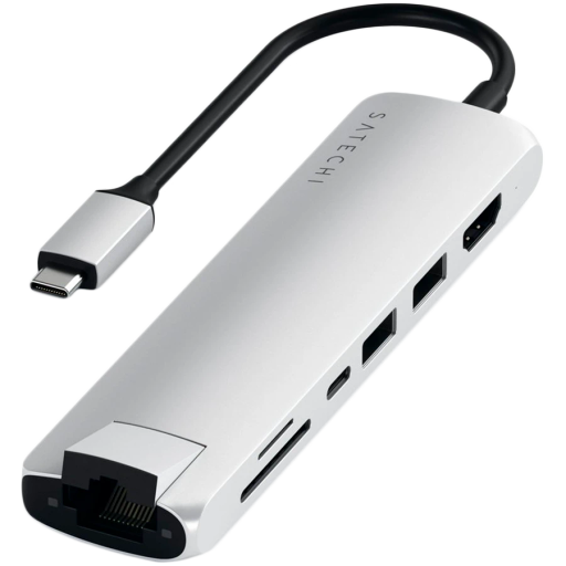 SATECHI  Aluminum Type-C Slim Multi-Port Adapter  Многопортовый адаптер Type-C Slim Multiport with Ethernet Adapter Серебристый