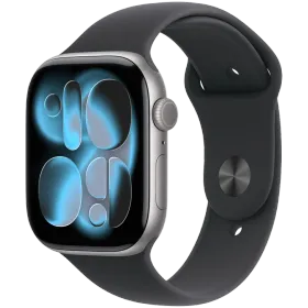 Apple Watch Series 11 GPS, 46χιλ., Space Grey Aluminium, Μαύρο αθλητικό λουράκι, S/M — Εικών №1