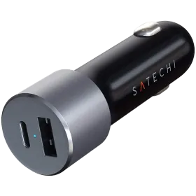 SATECHI Car Adapter 2*USB/USB-C, 72 W, Space Gray — Image №1
