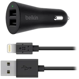 BELKIN Προσαρμογέας Αυτοκινήτου 2*USB τύπου A (1.2 μετρητής), 24 βατ, Μαύρος — Εικών №1