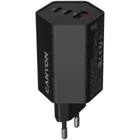 CANYON Hexagon 65 Power Adapter 3*USB/USB-C, 65 W, Black 2*USB Type C, USB Type-A, Black — Image №1