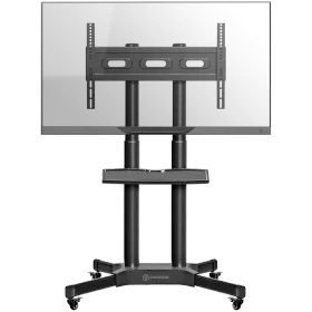 ONKRON Mobile TV Stand Rolling TV Cart w/ 1 Shelf  for 32"-65" up to 50 kg, Black VESA: 100x100 - 600x400 — Image №1