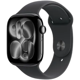 Apple Watch Series 11 GPS, 46χιλ., Jet Black Aluminium, Μαύρο αθλητικό λουράκι, S/M — Εικών №1