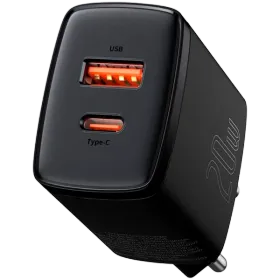 BASEUS Power Adapter 2*USB/USB-C, 20 W, Black — Image №1