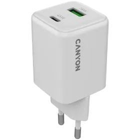 CANYON Power Adapter 2*USB/USB-C, 45 W, White USB Type C, USB Type-A — Image №1