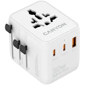 CANYON Адаптер питания 3*USB/USB-C, 20 Вт, Белый 2*USB Тип C, 1*USB Тип A — Изображение №1