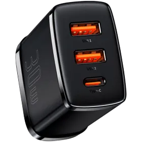BASEUS Power Adapter 3*USB/USB-C, 30 W, Black 2*USB Type-A, USB Type C — Image №1