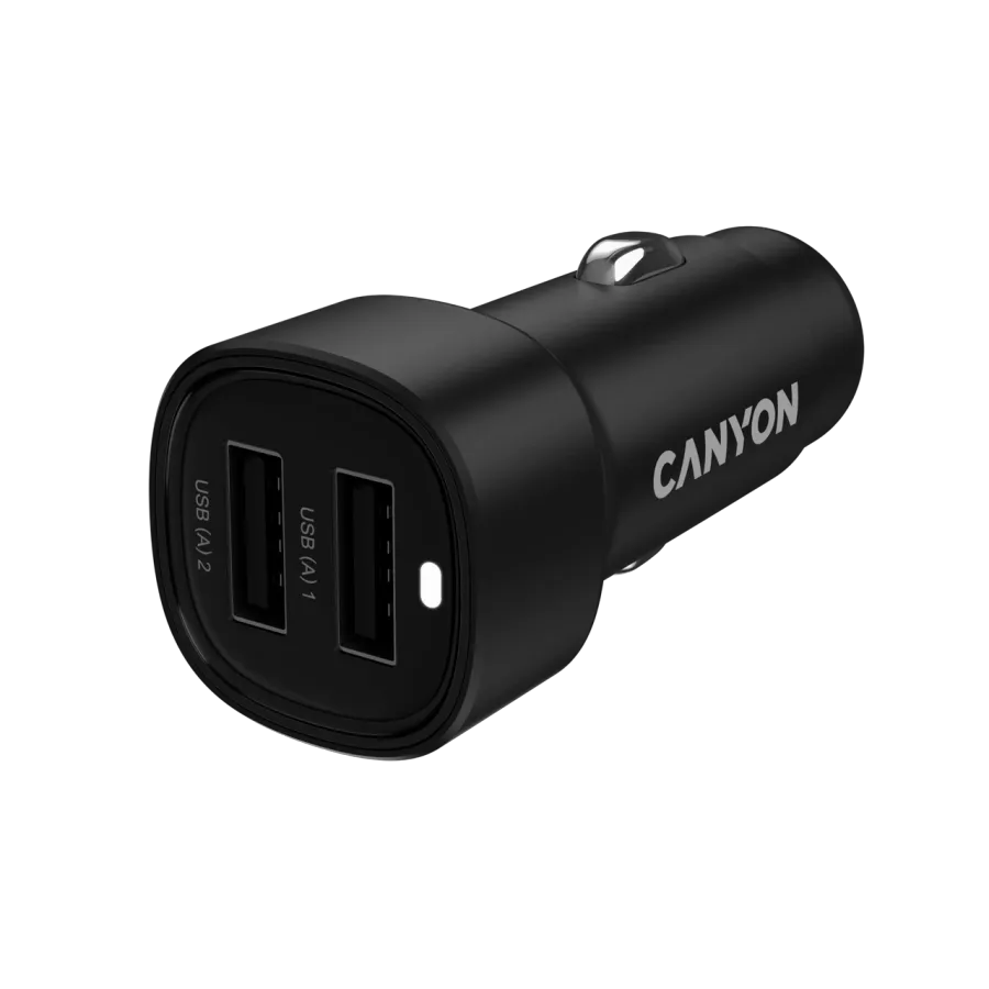 CANYON Προσαρμογέας Αυτοκινήτου 2*USB τύπου A, 24 βατ, Μαύρος — Εικών №1