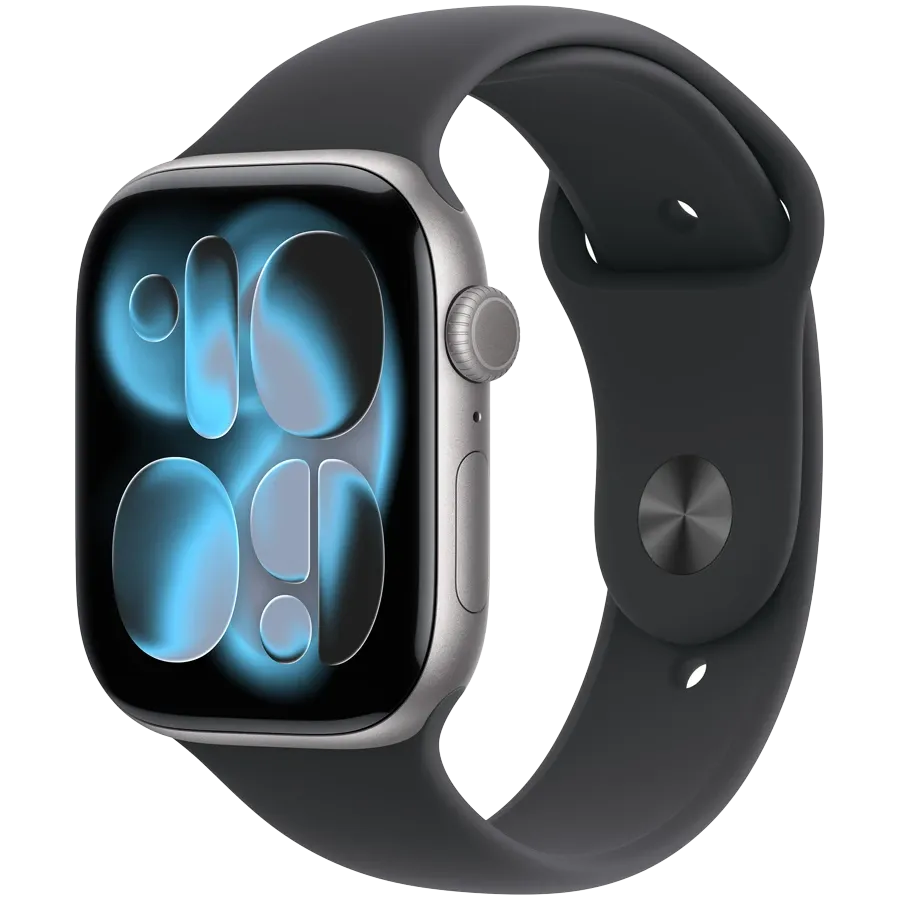 Apple Watch Series 11 GPS, 46мм, Space Grey Aluminium, Черный спортивный ремешок, S/M — Изображение №1
