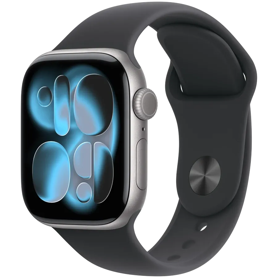 Apple Watch Series 11 GPS, 42мм, Space Grey Aluminium, Черный спортивный ремешок, M/L — Изображение №1