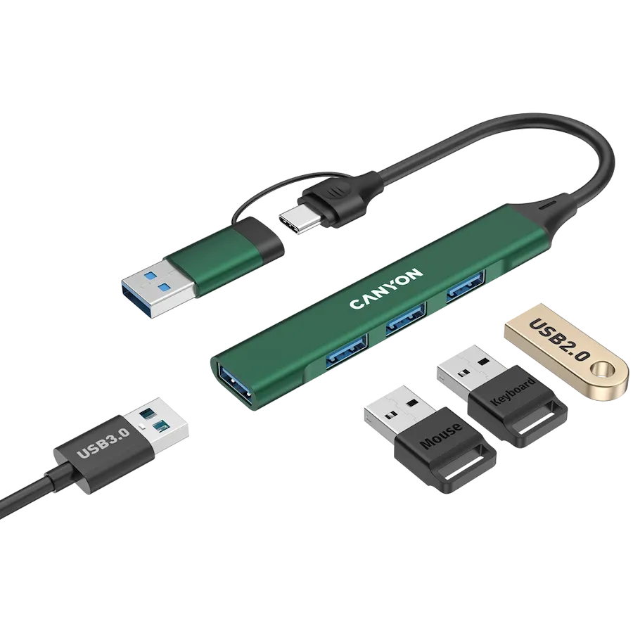 CANYON  DS-02  USB Hub 4 Port USB-C Hub DS-02 Green — Image №4