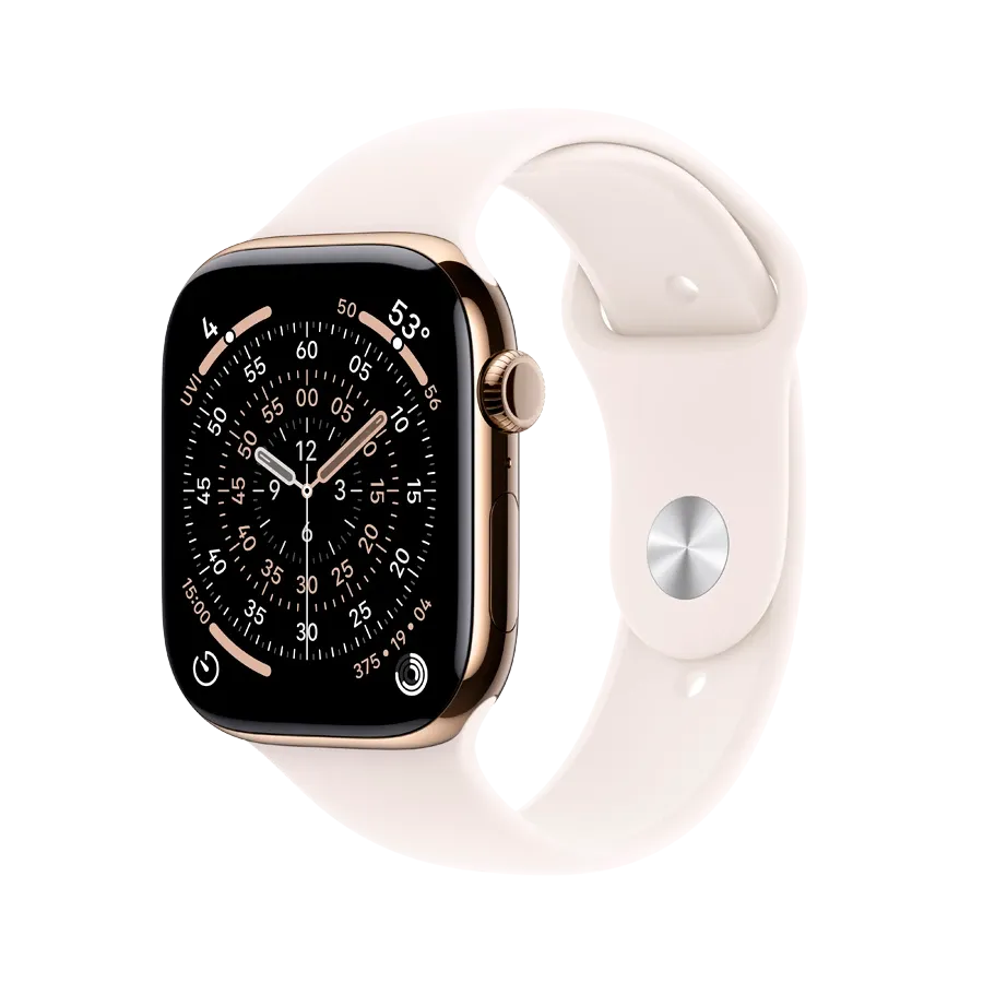 Apple Watch Series 11 GPS, 46мм, Gold Titanium, Светлый розовый спортивный ремешок, S/M — Изображение №1