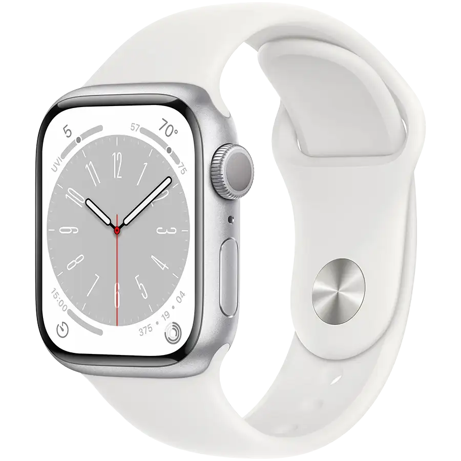 Apple Watch Series 8 GPS, 41mm, Silver, White Sport Band — Image №1