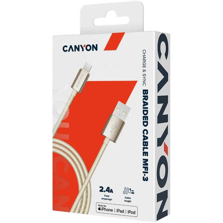 CANYON Кабель USB, 1 м, Золотой — Изображение №3