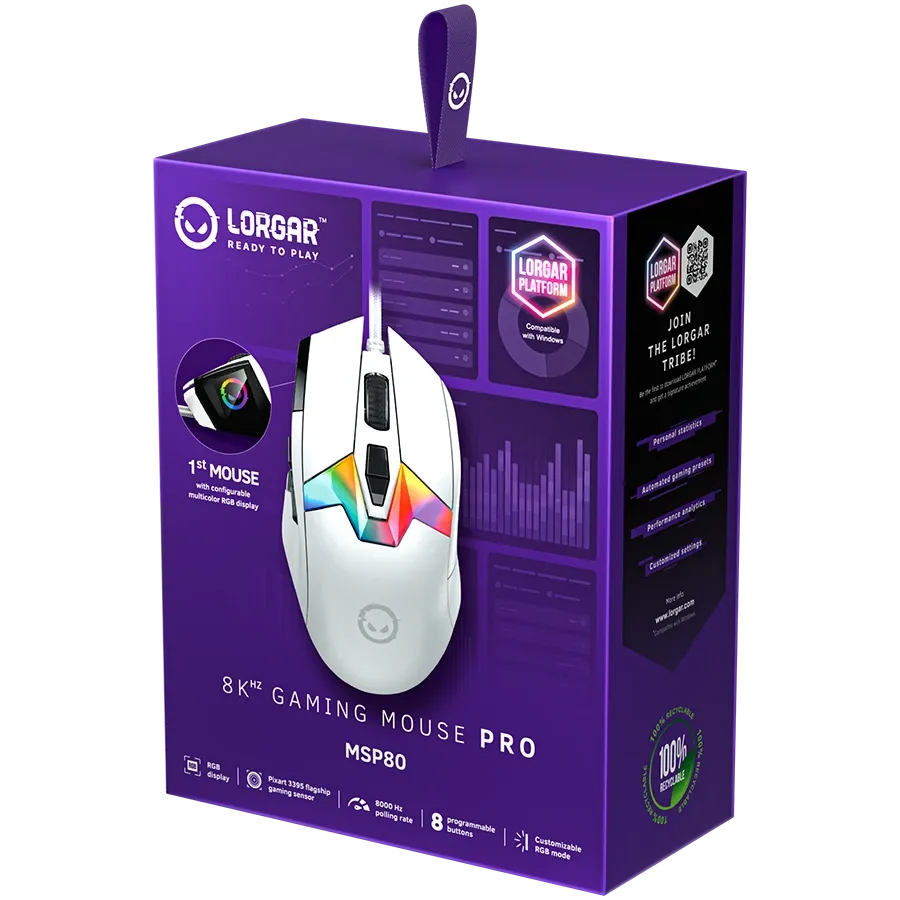 LORGAR MSP80 Ποντίκι παιχνιδιού, Ενσύρματο, Λευκό — Εικών №8